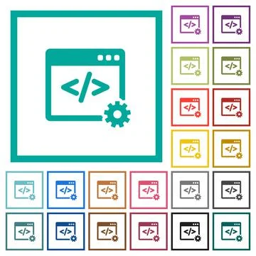 Web development flat color icons with quadrant frames Stock Illustration