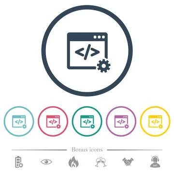 Web development flat color icons in round outlines Stock Illustration