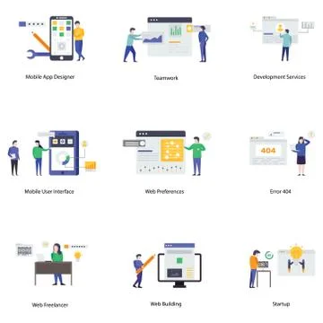 Web Development Flat Illustrations Pack Stock Illustration