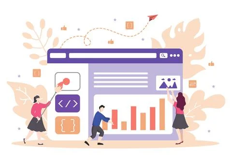 Web Development Flat Illustrations for Websites, Programming, Marketing Mater Illustrazione stock