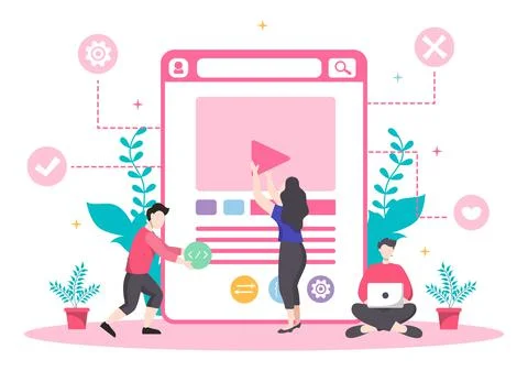 Web Development Flat Illustrations for Websites, Programming, Mobile Applicat Stock Illustration