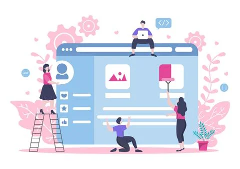 Web Development Flat Illustrations for Websites, Programming, Marketing Mater イラスト素材