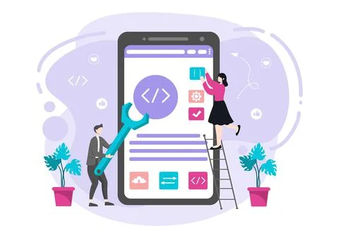 Web Development Flat Illustrations for Websites, Programming, Mobile Applicat Stock Illustration