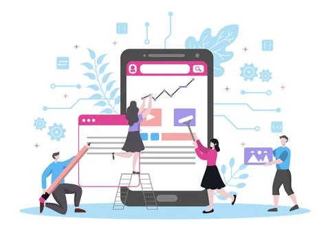 Web Development Flat Illustrations for Websites, Programming, Marketing Mater 스톡 일러스트