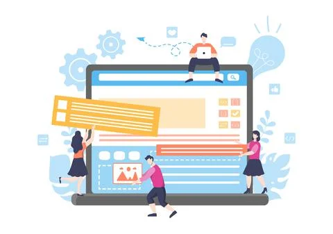 Web Development Flat Illustrations for Websites, Programming, Mobile Applicat 스톡 일러스트