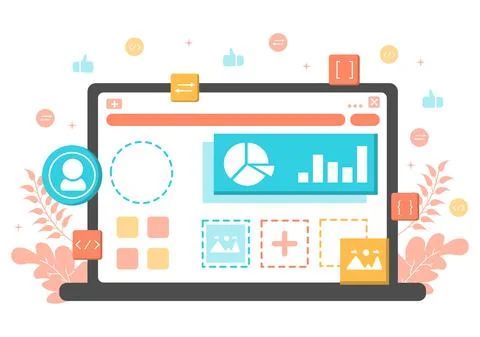 Web Development Flat Illustrations for Websites, Programming, Marketing Mater Illustrazione stock