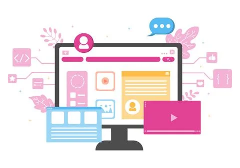 Web Development Flat Illustrations for Websites, Programming, Mobile Applicat イラスト素材