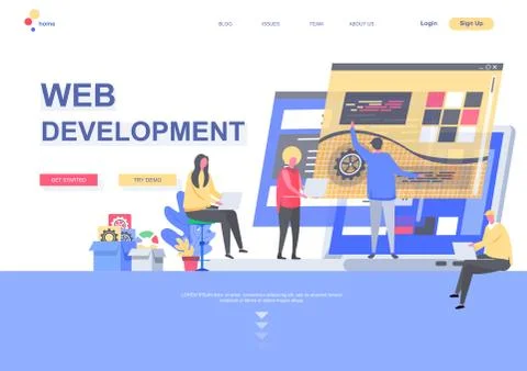 Web development flat landing page template 스톡 일러스트