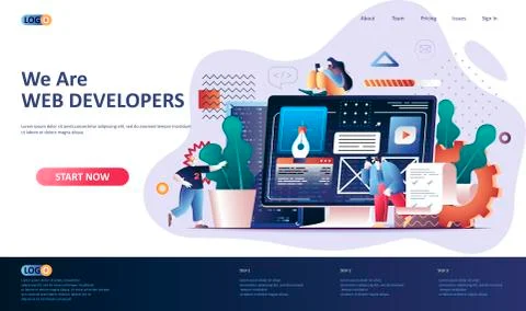 Web development flat landing page template. イラスト素材