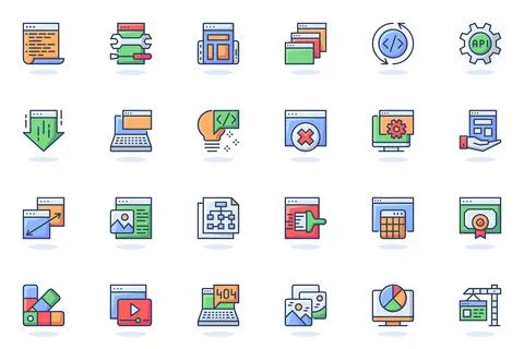 Web development flat line icon イラスト素材