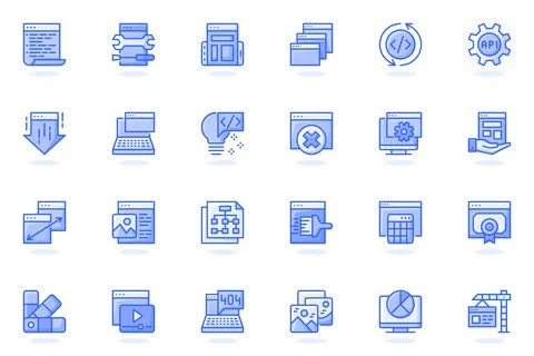 Web development flat line icon. Bundle outline pictogram of coding , interface Stock Illustration