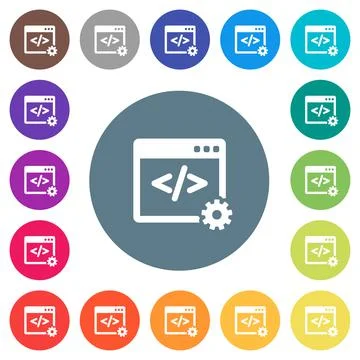 Web development flat white icons on round color backgrounds Stock Illustration