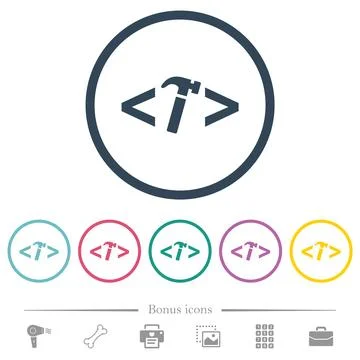 Web development with hammer flat color icons in round outlines イラスト素材