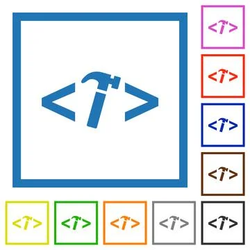 Web development with hammer flat framed icons Stock Illustration