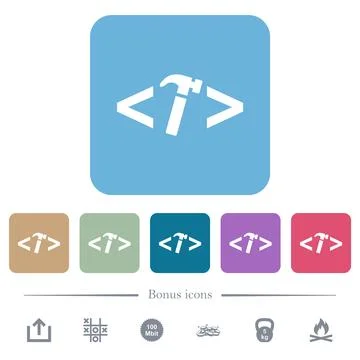 Web development with hammer flat icons on color rounded square backgrounds Stock Illustration