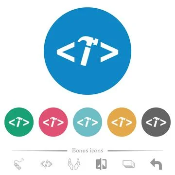 Web development with hammer flat round icons Stock Illustration