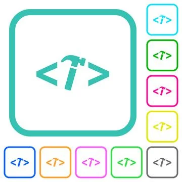 Web development with hammer vivid colored flat icons Stockillustratie