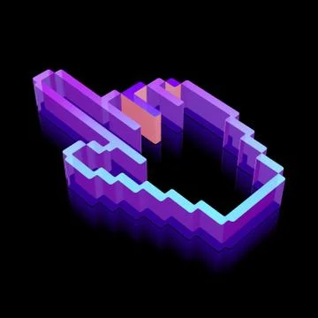 Web development icon: 3d neon glowing Mouse Cursor made of glass, vector Stock Illustration