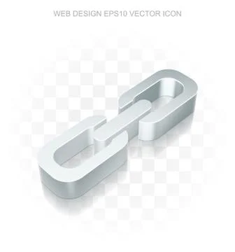 Web development icon: Flat metallic 3d Link, transparent shadow, EPS 10 vector Stock Illustration
