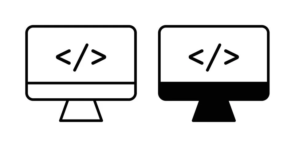 Web development icon logo. Outline style icons with flat versions Stock Illustration