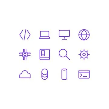 Web Development Icon Set 12 Color Line Icons Editable Stroke Vector Stock Illustration