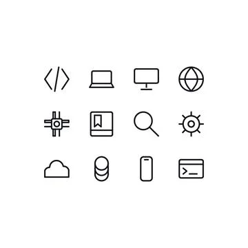 Web Development Icon Set 12 Black White Line Icons Editable Stroke Vector Stock Illustration