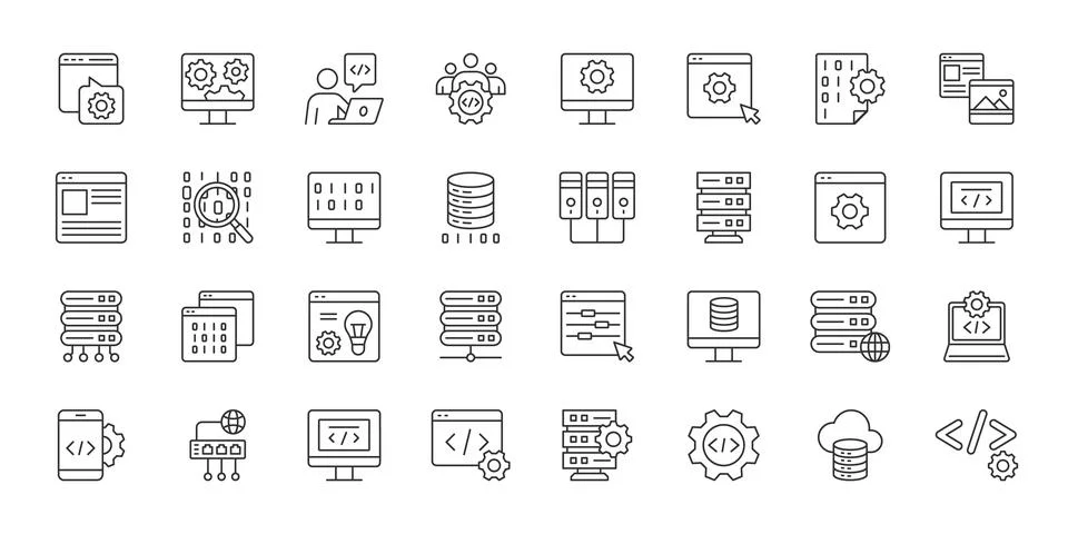 Web Development icons in line design. web, development, coding, programming Stock-Illustration