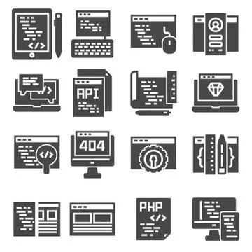 Web development icons set, , gray color icons イラスト素材