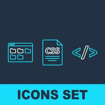 Web development icons set including browser window with folders, CSS file s.. Stock Illustration