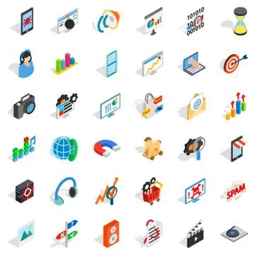 Web development icons set, isometric style Stock Illustration