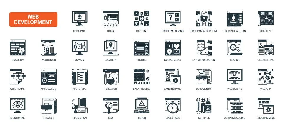 Web Development Interface and Coding Symbols icons set Stockillustratie