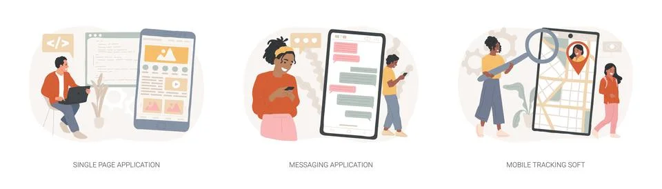 Web development isolated concept vector illustration set. Ilustração Stock