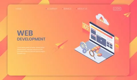 Web development isometric concept, Seo analysis system and modern web design Stock Illustration