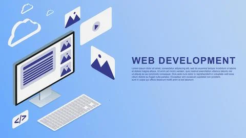 Web development isometric design. 스톡 일러스트