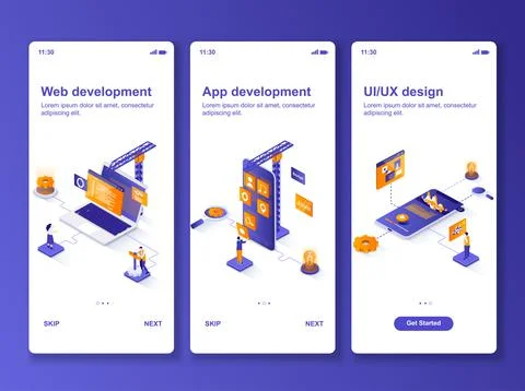 Web development isometric GUI design kit. Illustrazione stock