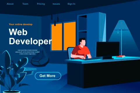 Web development isometric landing page. 库存插图