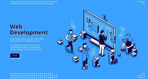 Web development isometric landing page, coding Stock Illustration
