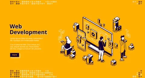 Web development isometric landing page, coding Illustrazione stock