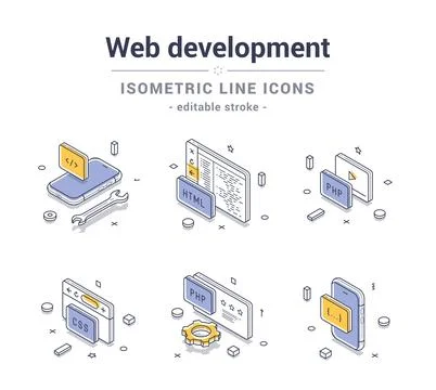 Web development isometric line icons set for modern digital design projects Stock-Illustration