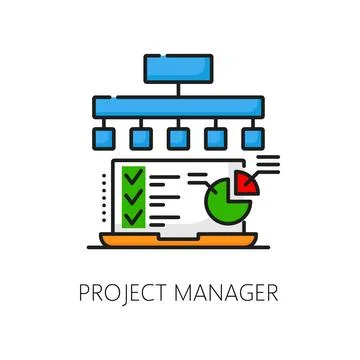Web development, IT project manager thin line icon Stock Illustration