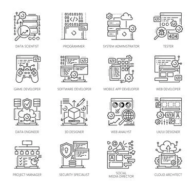 Web development. IT specialist icon, career or job Illustrazione stock