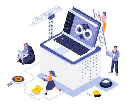 Web development landing page vector template. Stockillustratie