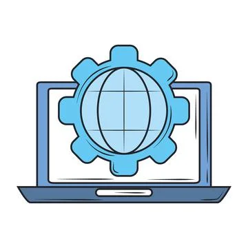 Web development laptop world solution, creation digital software Stock Illustration