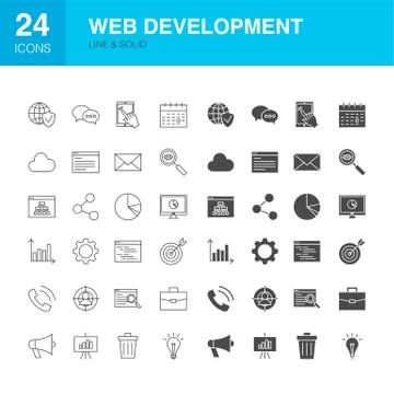 Web Development Line Glyph Icons 스톡 일러스트