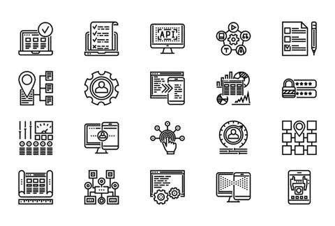 Web Development Line Icon Set Stock Illustration