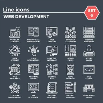 Web Development Line Icon Set Stock Illustration