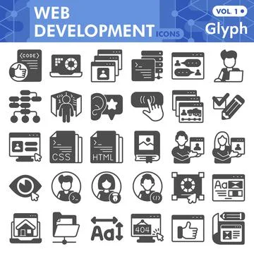 Web development line icon set, website design symbols collection or sketches Stockillustratie
