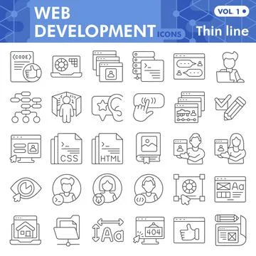 Web development line icon set, website design symbols collection or sketches Stockillustratie