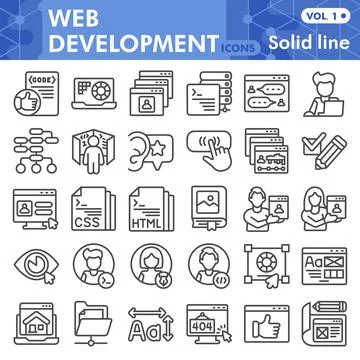 Web development line icon set, website design symbols collection or sketches Stockillustratie
