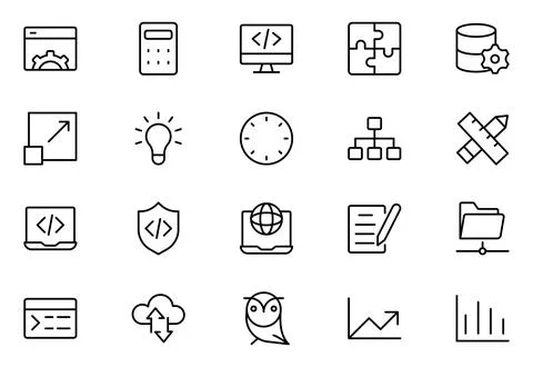 Web development line icon set. Vector illustration included icons as mobile.. Illustrazione stock